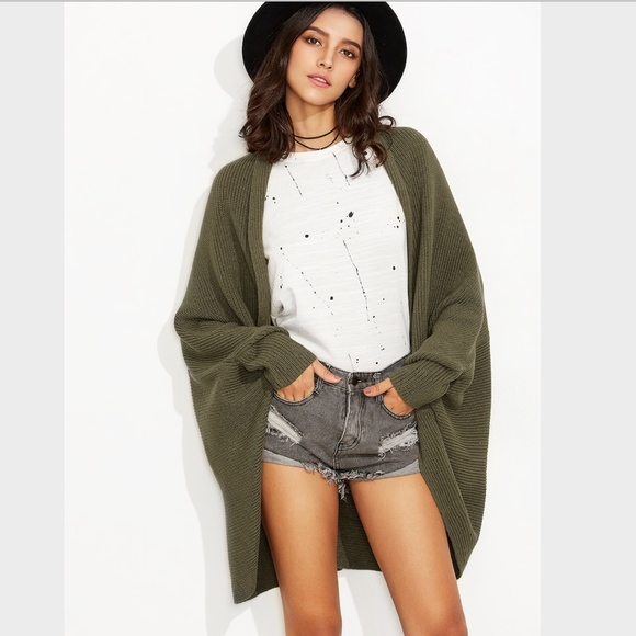 New! Olive Green Cocoon Open Shawl Cardigan - Picture 6 of 8